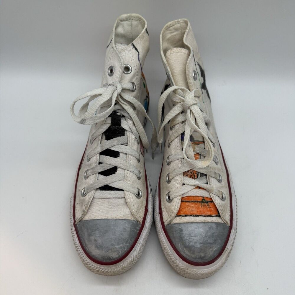 Converse All Star Hi Optical White Canvas Shoes M7650 Women's 9 Hand Painted Cat - Picture 6 of 12